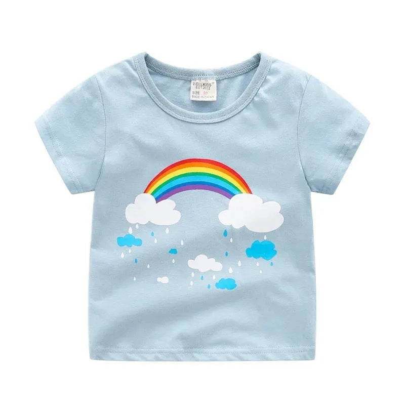 Children's summer cartoon print T-shirt - Enfance-Heureuse