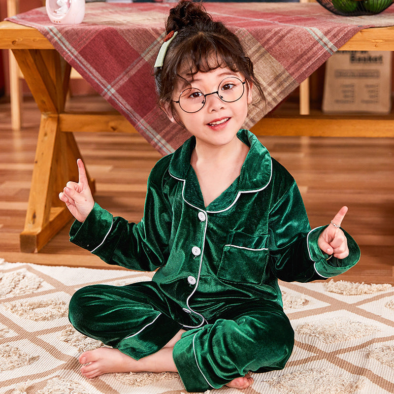 Children's Gold Velvet Solid Color Pajamas Set - Enfance-Heureuse