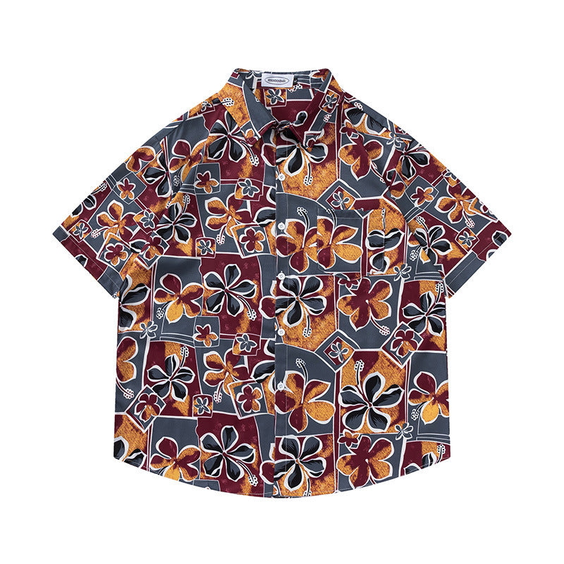 Retro Printed Shirt Short Sleeve Loose Design - Enfance-Heureuse