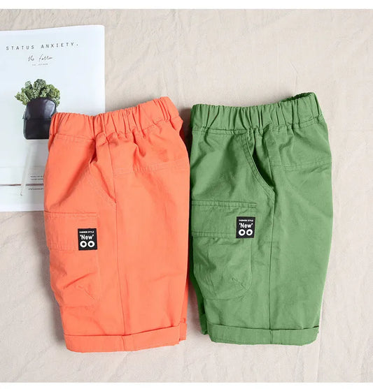 Solid Color Boy's Thin Loose Cropped Cargo Trousers - Enfance-Heureuse