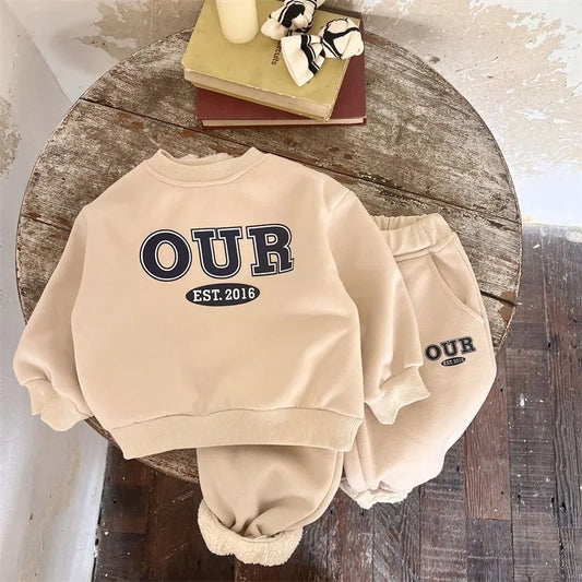 Autumn And Winter New Children's Foreign Style Hoodie Baby Pants Two-piece Set - Enfance-Heureuse