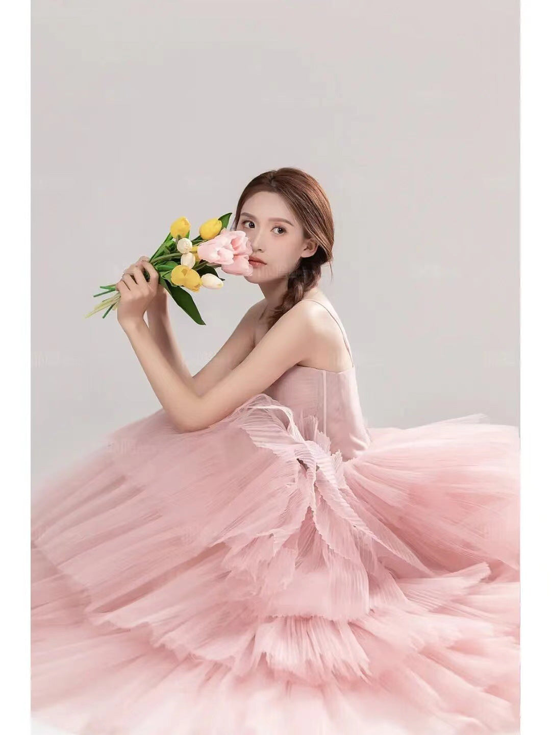 Elegant Girl's Wedding Photography Dress Pink White - Enfance-Heureuse