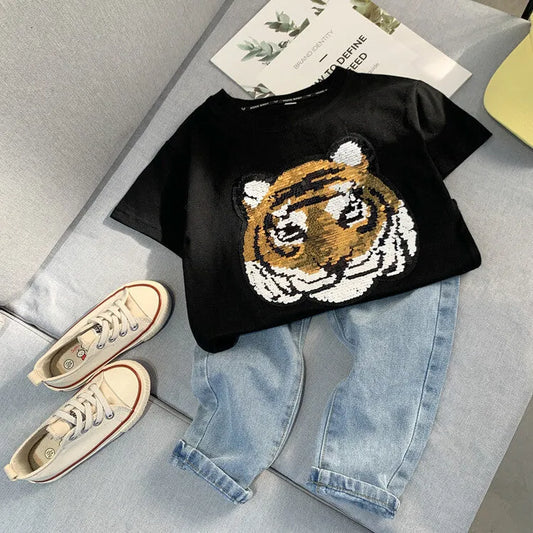 T-shirt manches courtes Panda Garçons Haut à manches mi-longues