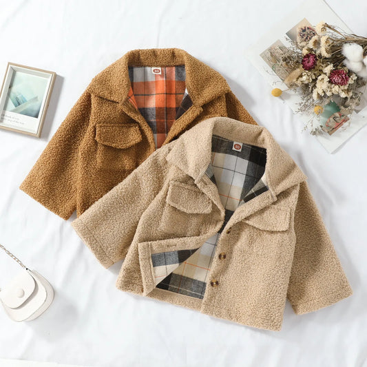 Autumn New Plush Plaid Reversible Coat - Enfance-Heureuse