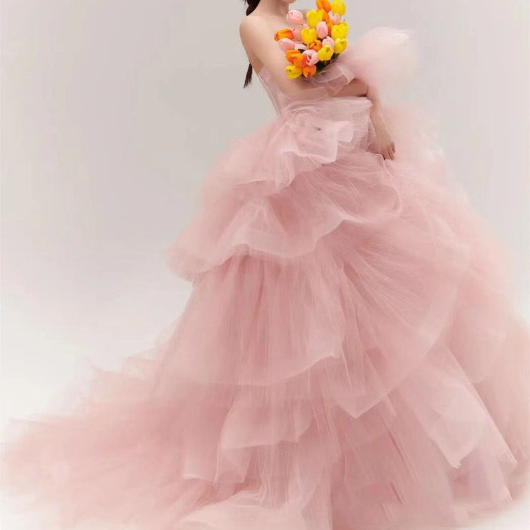 Elegant Girl's Wedding Photography Dress Pink White - Enfance-Heureuse