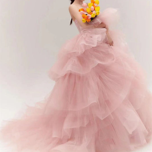 Elegant Girl's Wedding Photography Dress Pink White - Enfance-Heureuse