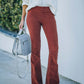 Women's Solid Color High Waist Slim Fit Micro Flared Pants - Enfance-Heureuse