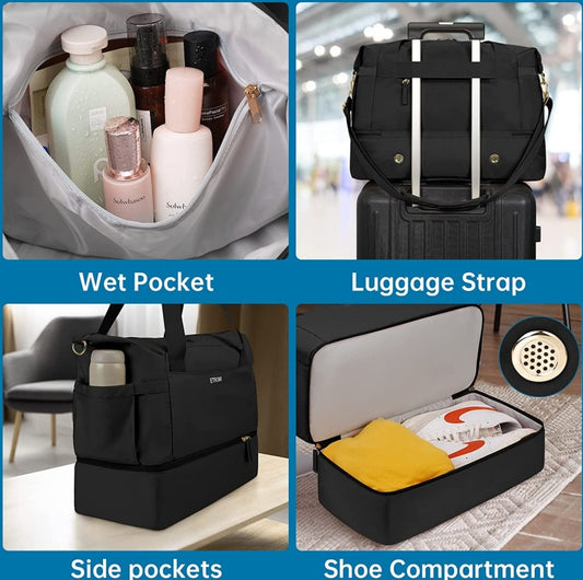 Travel Duffel Bag Sports Gym Bag For Girls Teen Birthday Gifts, Personal Item Weekender Bag Carry On Tote Bags For Women Men,Waterproof Overnight Luggage Bag With Trolley Sleeve - Enfance-Heureuse