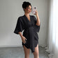 High-end Simple Style Deep V Waist Wide Sleeve Hip Skirt Dress - Enfance-Heureuse