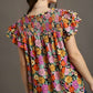 Umgee Full Size Floral Printed Smocked Top Plus Size - Enfance-Heureuse