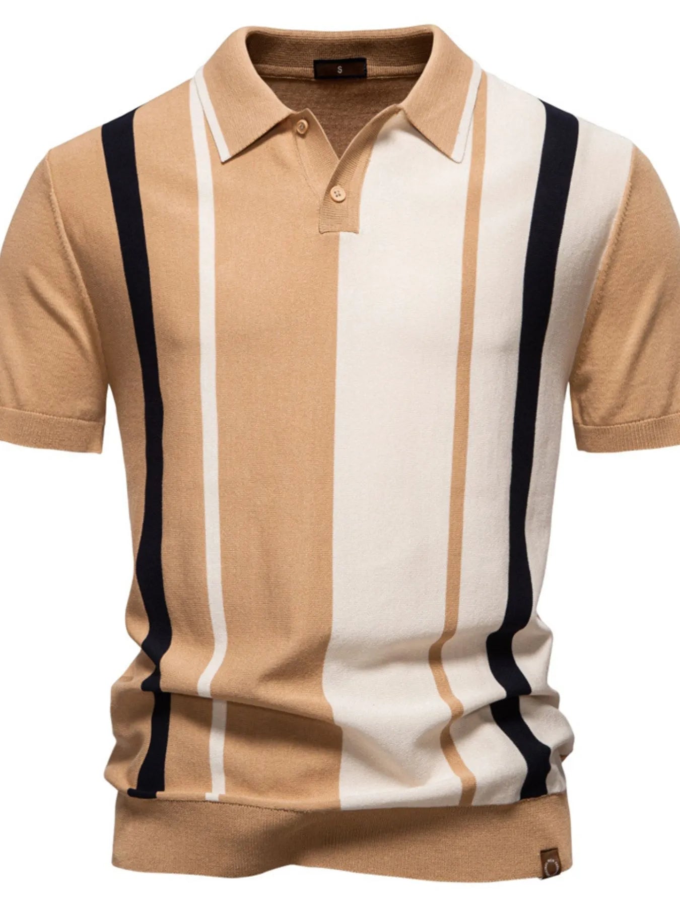 Men's Color Block Striped Knit Polo Shirt - Enfance-Heureuse
