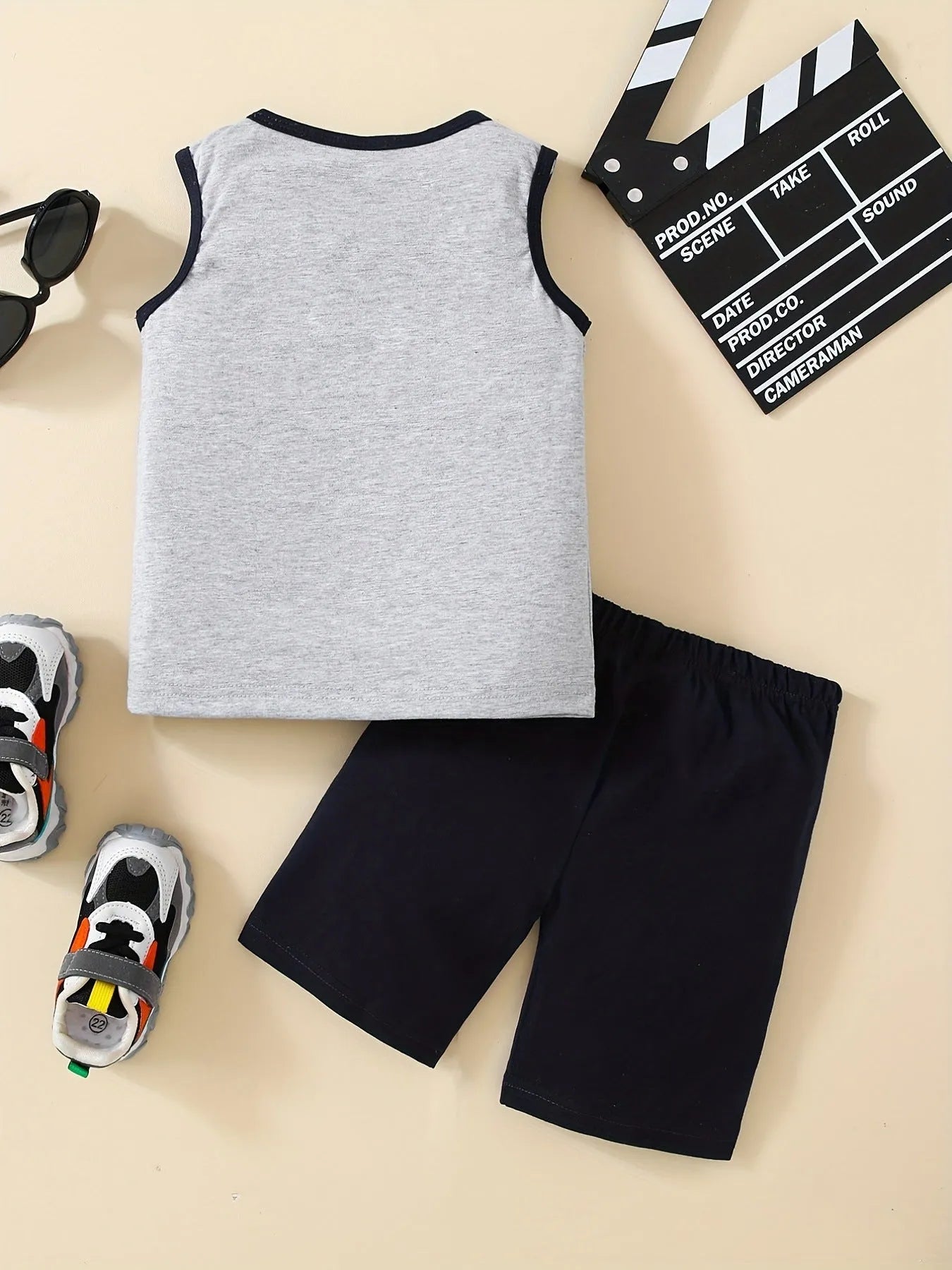 Summer Trendy Boys Letter Fist Print Sleeveless Casual Pants Suit