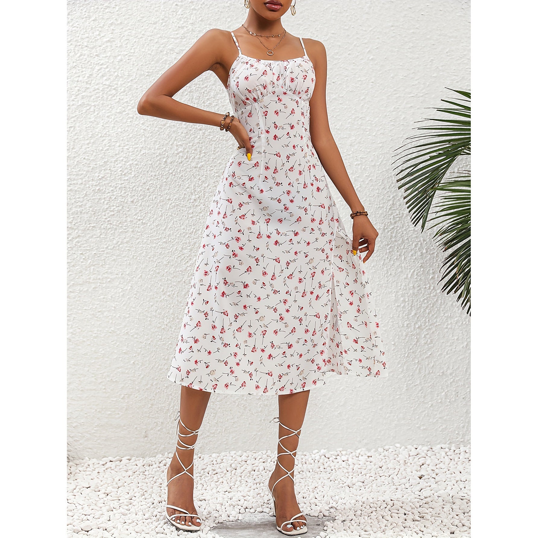 New Polka Dot Print Suspender Dress Summer Sexy Split Long Dresses For Womens Clothing - Enfance-Heureuse