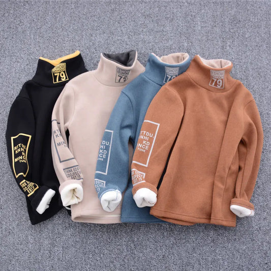 Winter Long-sleeved T-shirt Children High Neck Sweater - Enfance-Heureuse