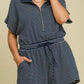 Umgee Full Size Half Zip Striped Romper Plus Size - Enfance-Heureuse