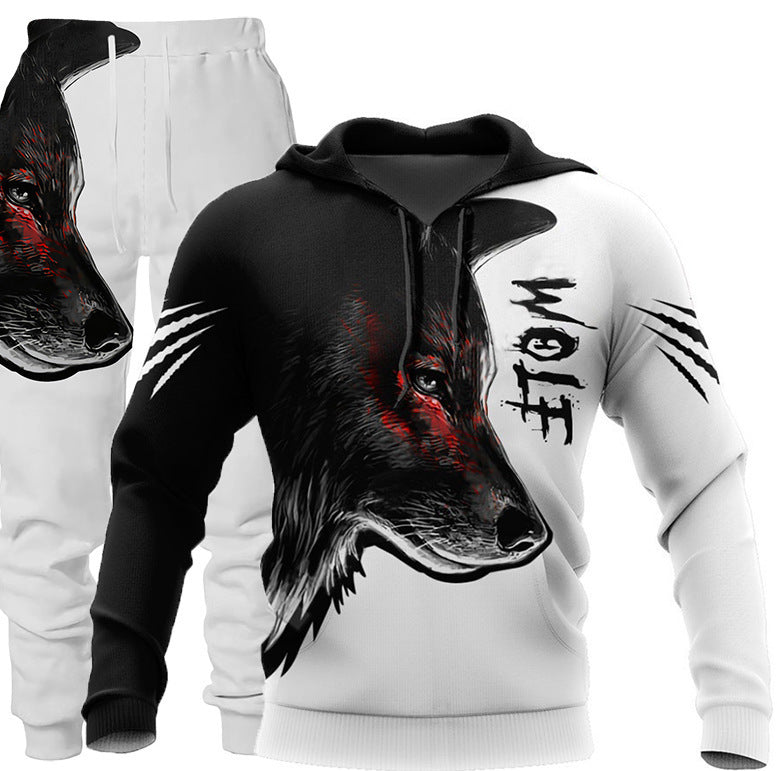 3D Wolf Print Tracksuit Men Sportswear Hooded Sweatsuit Two Piece Outdoors Running Fitness Mens Clothing Jogging Set - Enfance-Heureuse