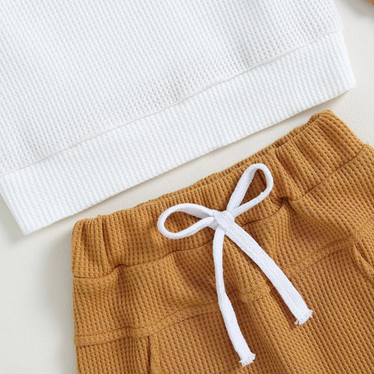 Color Matching Pocket Waffle Sweater Lace-up Sweatpants 2-Piece Children's Fashion Casual Wear Baby Suit - Enfance-Heureuse