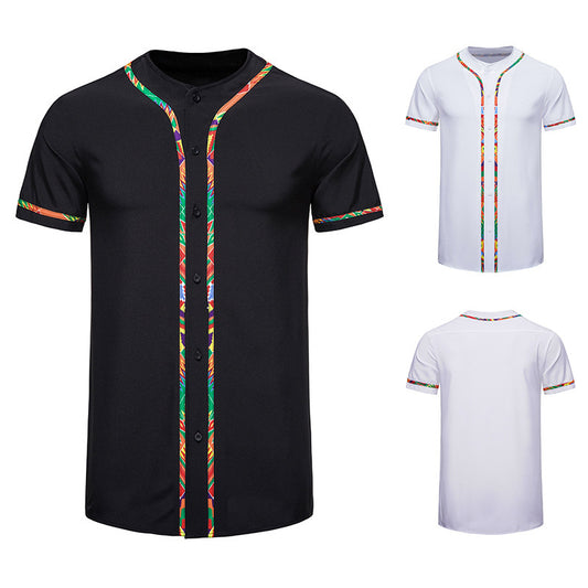 Men's Short-sleeved Shirt Multicolor Printing Round Neck - Enfance-Heureuse