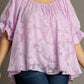 Umgee Full Size Jacquard Round Neck Ruffled Puff Sleeve Blouse Plus Size