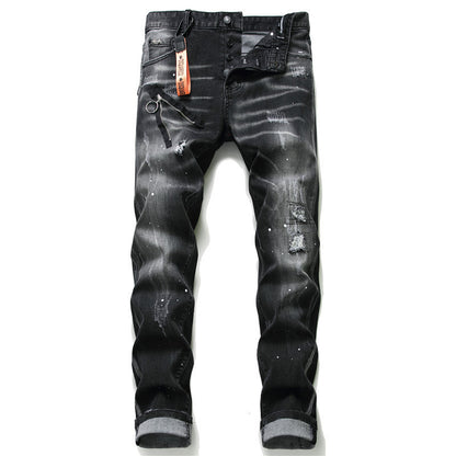 men jeans famous D2 Men slim jeans pants mens denim trousers zipper blue hole Pencil Pants - Enfance-Heureuse