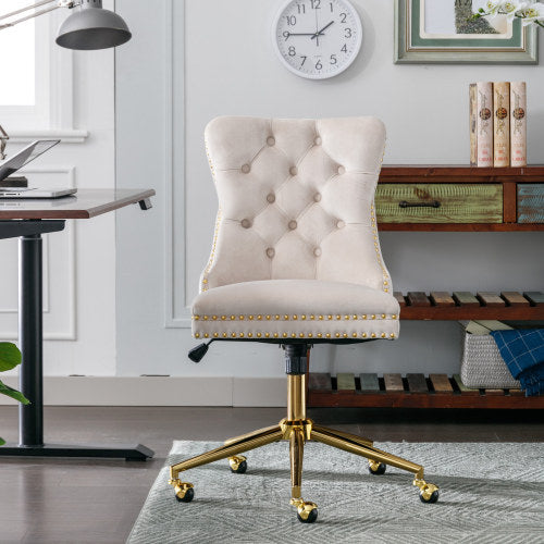 Chaise de bureau à boutons capitonnés en tissu velours, chaise de bureau réglable, chaise de bureau pivotante