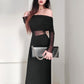 Women's Winter Sexy Off-the-shoulder Pleated Long Sleeve Polyester Dress - Enfance-Heureuse