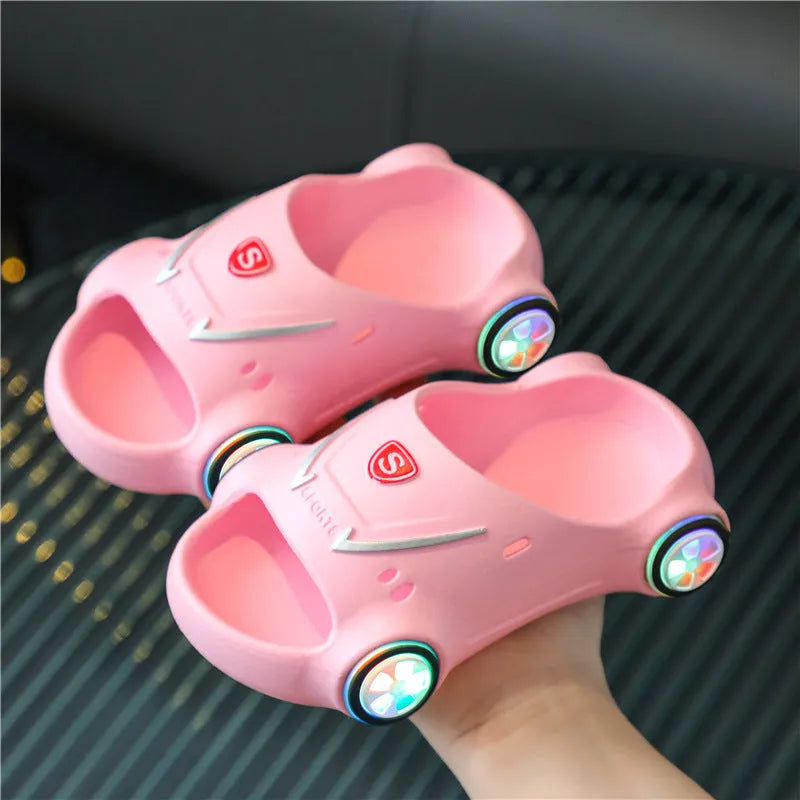 Sandales pour enfants, pantoufles lumineuses | sandales de voiture de dessin animé | sandales antidérapantes pour garçons filles | chaussures de plage d'été - Enfance-Heureuse