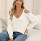 Woven Bottoming Shirt Deep V Off-the-shoulder Pullover Loose Sweater - Enfance-Heureuse