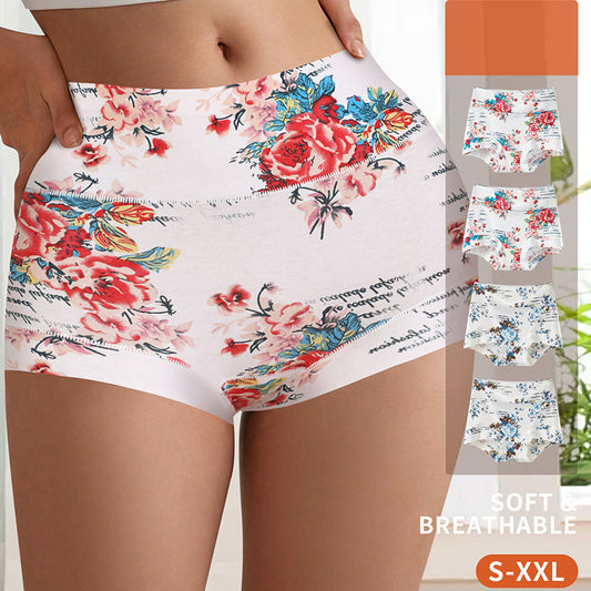 Fashion Color Contrast Big Flower Women's Boxer Underwear Sexy Sheath Belly Contracting Pure Cotton