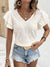 Casual Solid Color Double-layer Ruffle Sleeve V-neck Hollow Top - Enfance-Heureuse