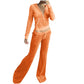 Casual Solid Color Velvet Wide Leg Pants Two-piece Set - Enfance-Heureuse
