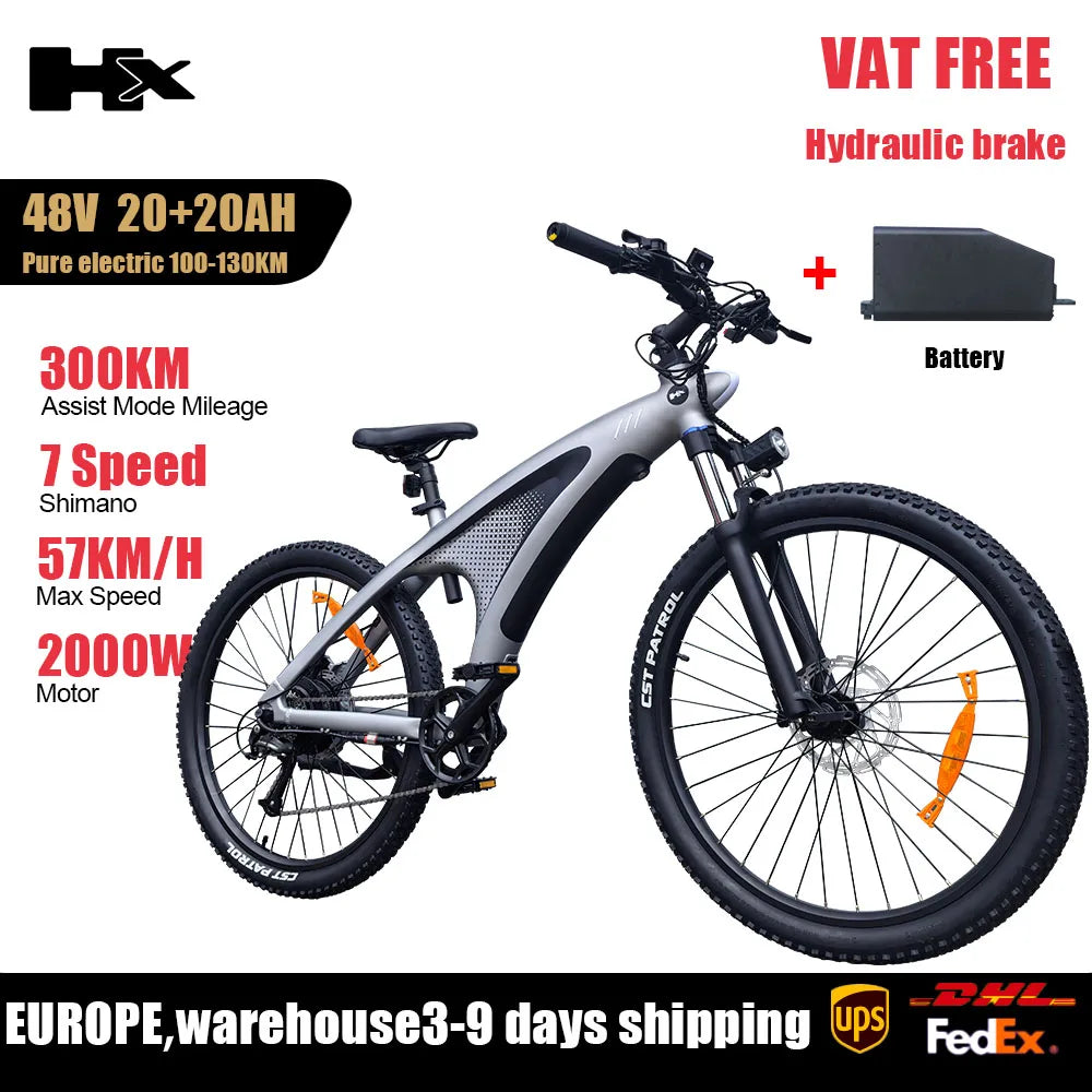 HX Q5 2000W Ebike Adult Electric Mountain Bicycle 27.5 inch Electric Bike 57km/h Removable battery Moped E Bikes Road Bike - Enfance-Heureuse