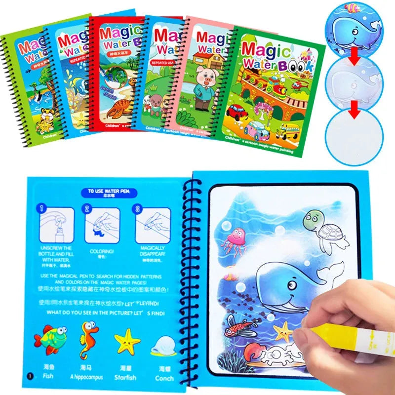 Children Magic Water Drawing Book Reusable Coloring Book Painting Drawing Toys Sensory Early Education Montessori Toys for Kids