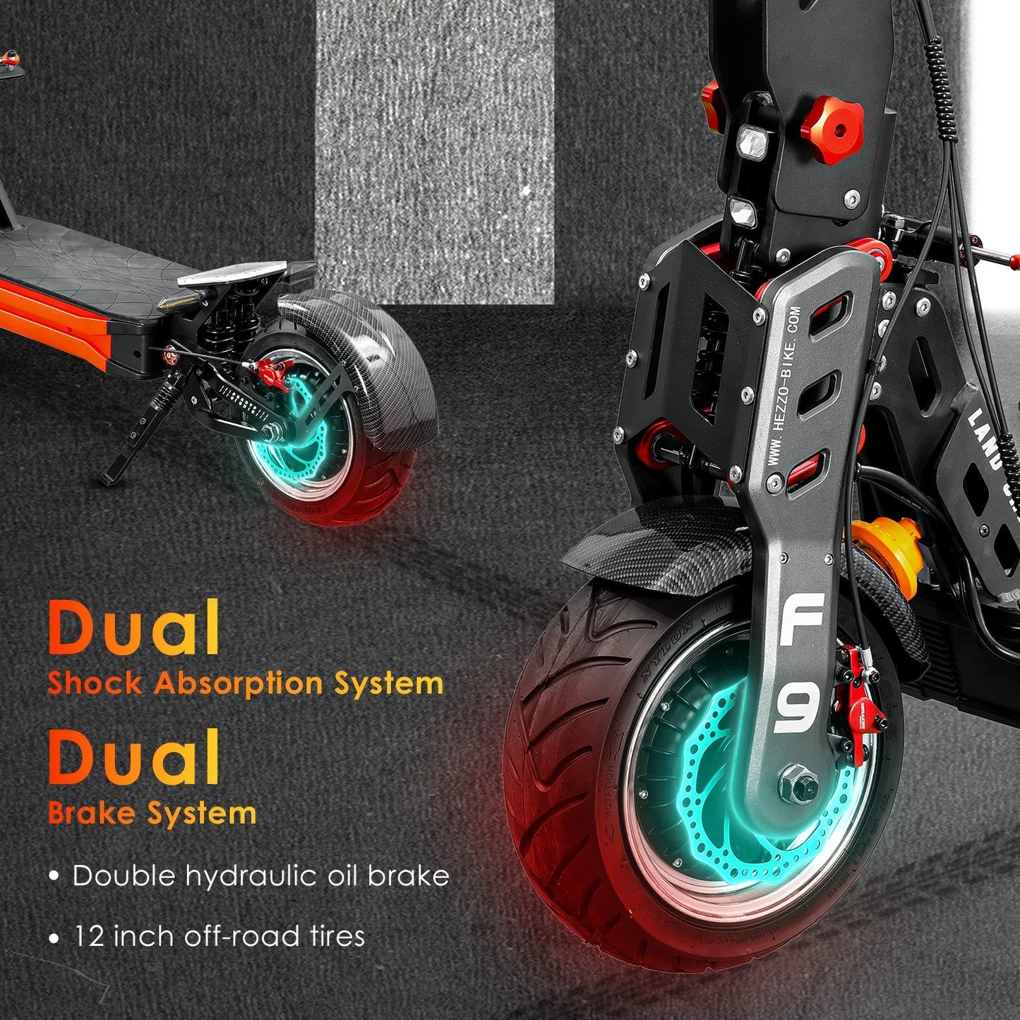 HEZZO F9 Foldable Electric Scooter for Adults 60v 8000w Dual Motors Powerful 60MPH EScooter Fat Tire 40Ah NFC Off Road Scooter