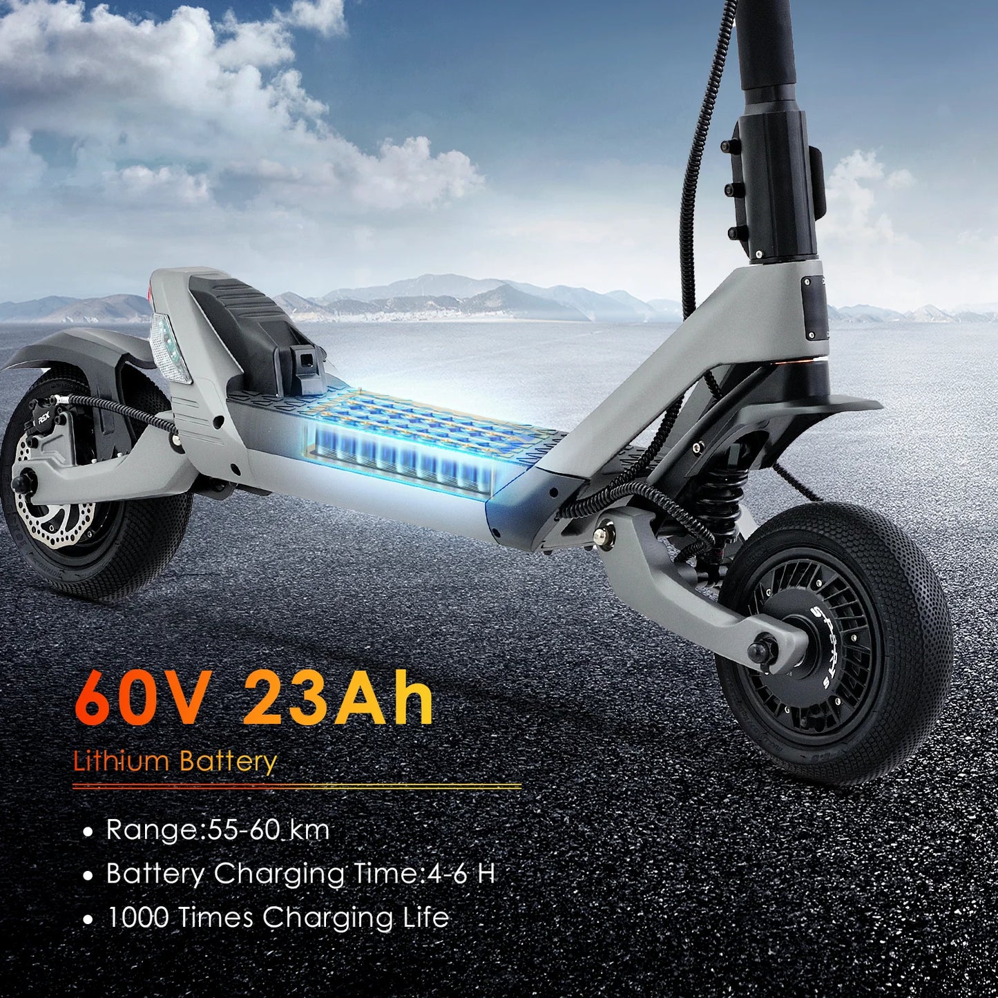 HEZZO F6 Electric Scooter 60V 1600W Dual Motors 10inch Off-road Folding Escooter 23AH Lithium Battery Long Range Full Suspension