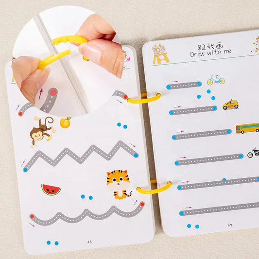 Kids Pen Control Training Book with Pen Reuse Montessori Drawing Children Erasable Painting Book Early Education Book Pen - Enfance-Heureuse