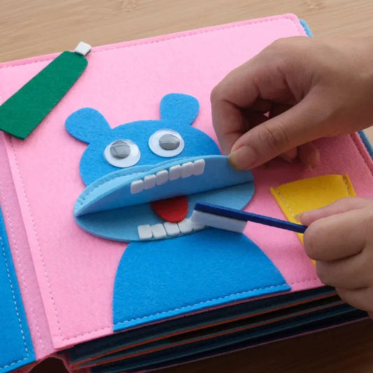 Tablero de trabajo Montessori para niños, libro de tela de arcoíris DIY, juguetes educativos, conocimiento de hábitos, desarrollo de habilidades básicas de cuidado personal