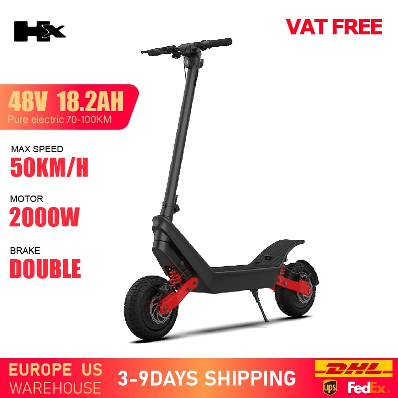 HX X10 18.2AH Electric Scooter 2000W 50KM/H Foldable Electric Kick E Scooter Dual Motors 11 Inch Escooter for Adults