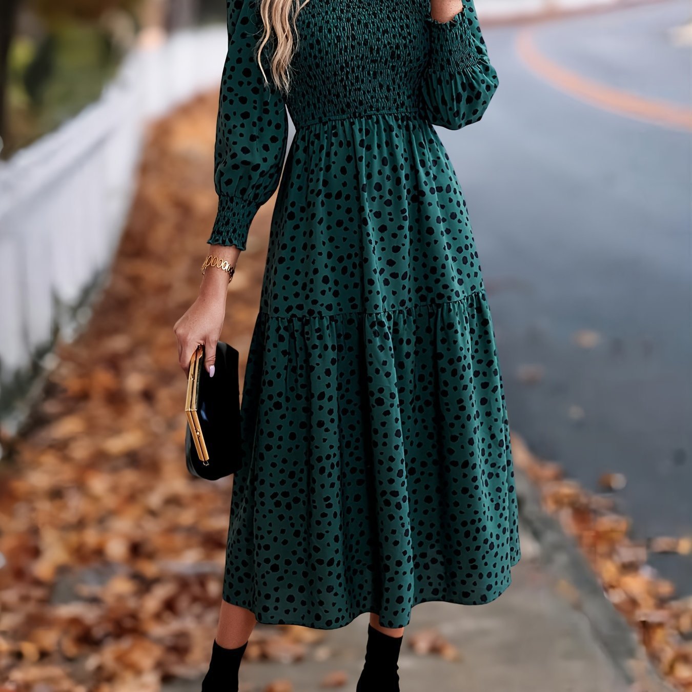 Women's Clothing Leopard Print Long Sleeve Dress - Enfance-Heureuse