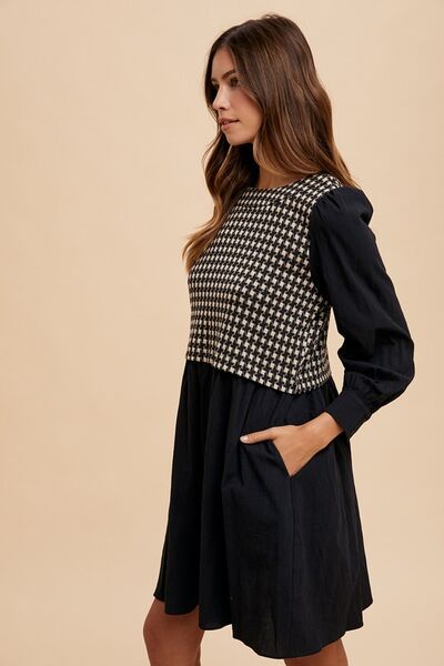 Annie Wear Tie Back Plaid Round Neck Mini Dress - Enfance-Heureuse