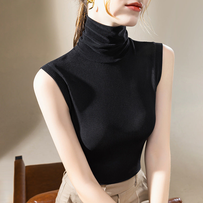 Blusa ajustada sin mangas con cuello alto y color granadina para mujer
