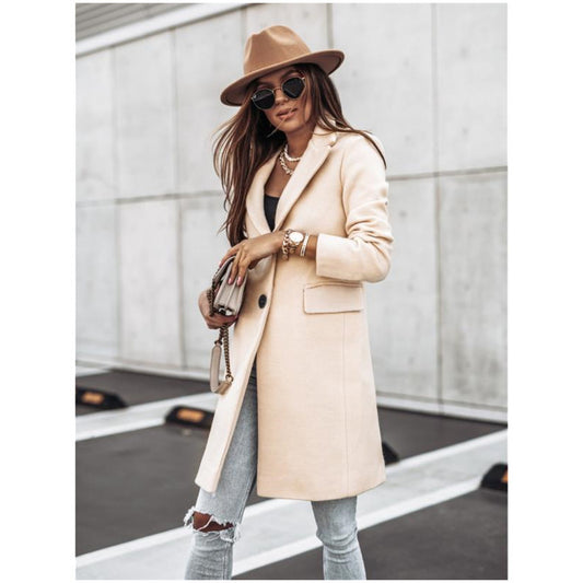Simplicity Long Sleeve Button Woolen Coat Overcoat - Enfance-Heureuse