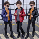 PU Leather Jacket Children's Wear Hooded Padded Coat - Enfance-Heureuse