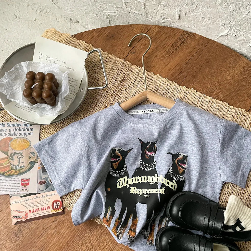T-shirt tendance pour garçons Doberman Pinscher décontracté