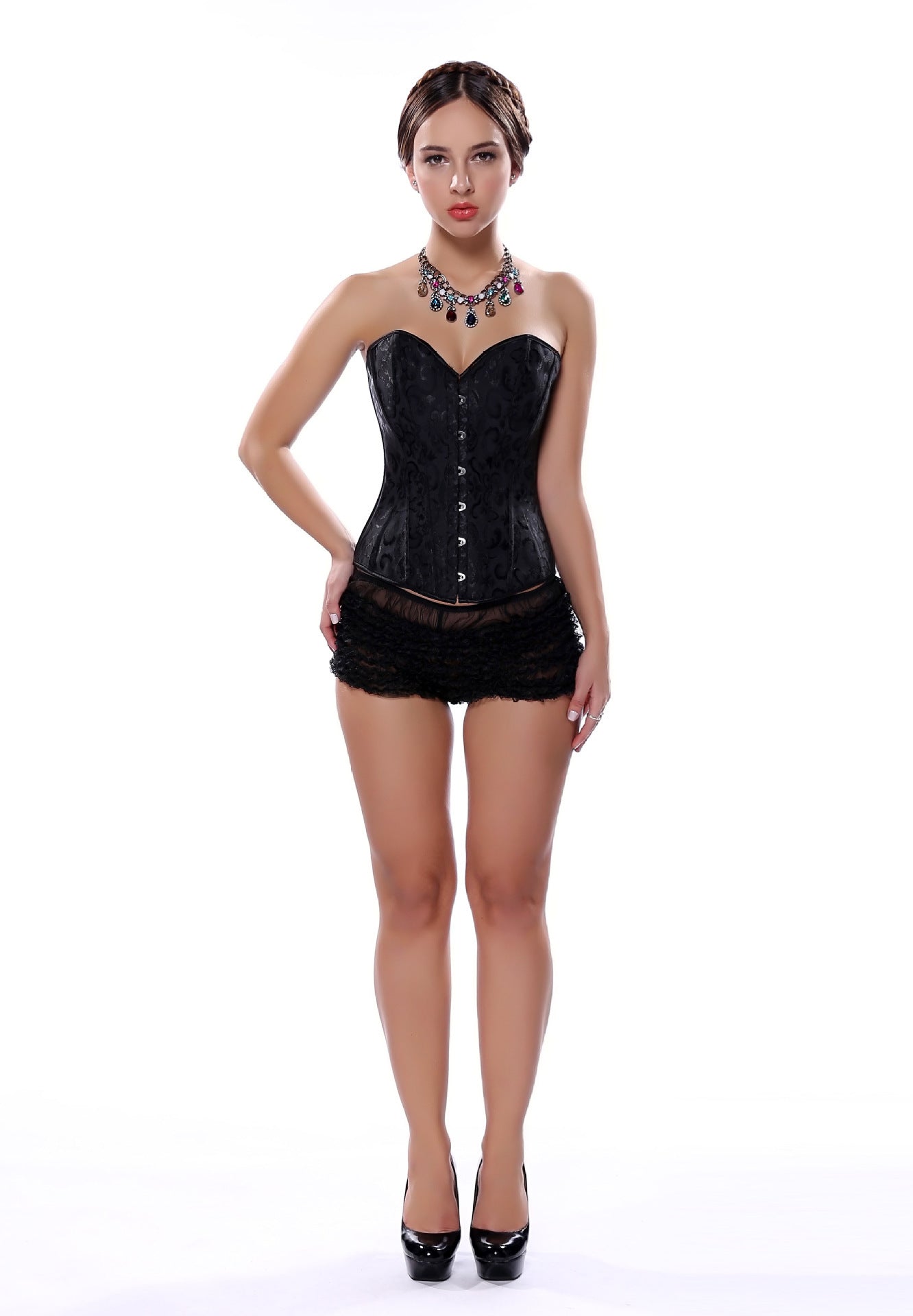 Sexy Steel Rib Lace-free Jacquard Chest Support Court Corset