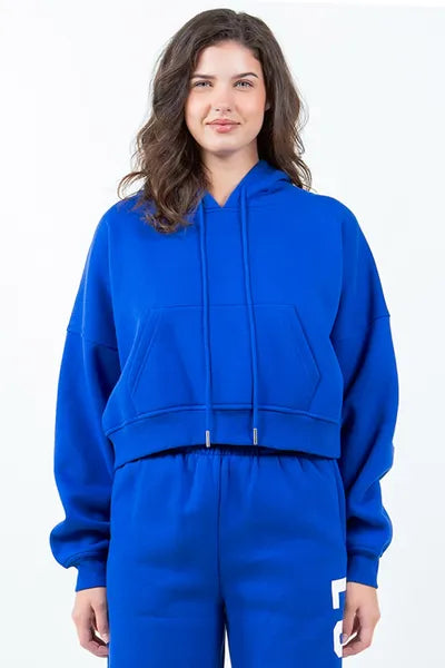 American Bazi Letter Graphic Long Sleeve Drawstring Cropped Hoodie - Enfance-Heureuse