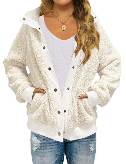 Winter Long Sleeve Button Sherpa Jacket Coat Pockets - Enfance-Heureuse