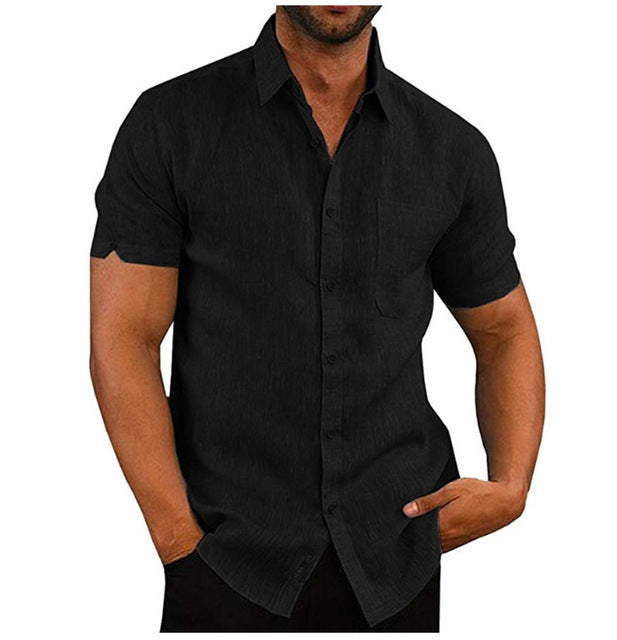 Men Short Sleeve Summer Solid Shirts Casual Loose Tops Tee - Enfance-Heureuse