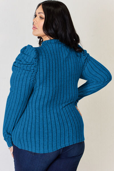 T-shirt côtelé à col montant et manches bouffantes Basic Bae