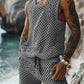 Men's Plus Size Hollow Out Round Neck Tank and Shorts Set - Enfance-Heureuse